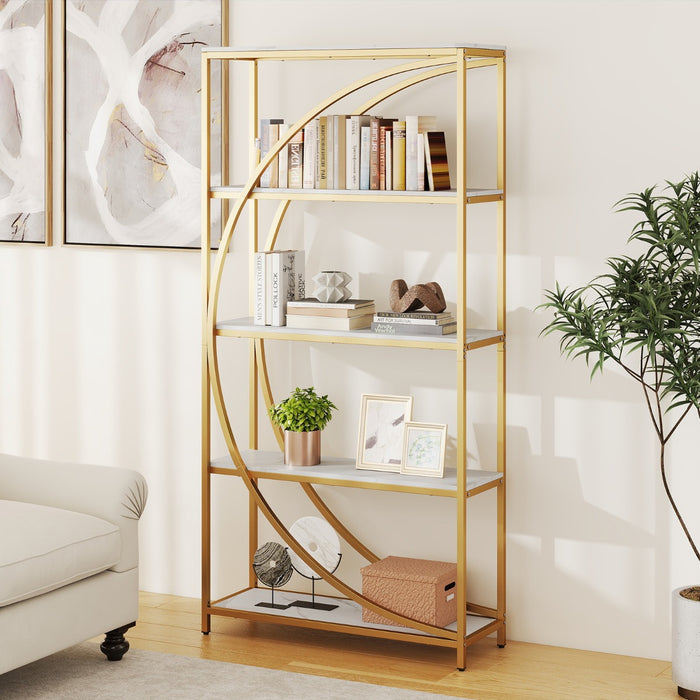 Libreria indipendente con design a forma di arco struttura in metallo-Libreria moderno a 5 ripiani con ripiani aperti Oro