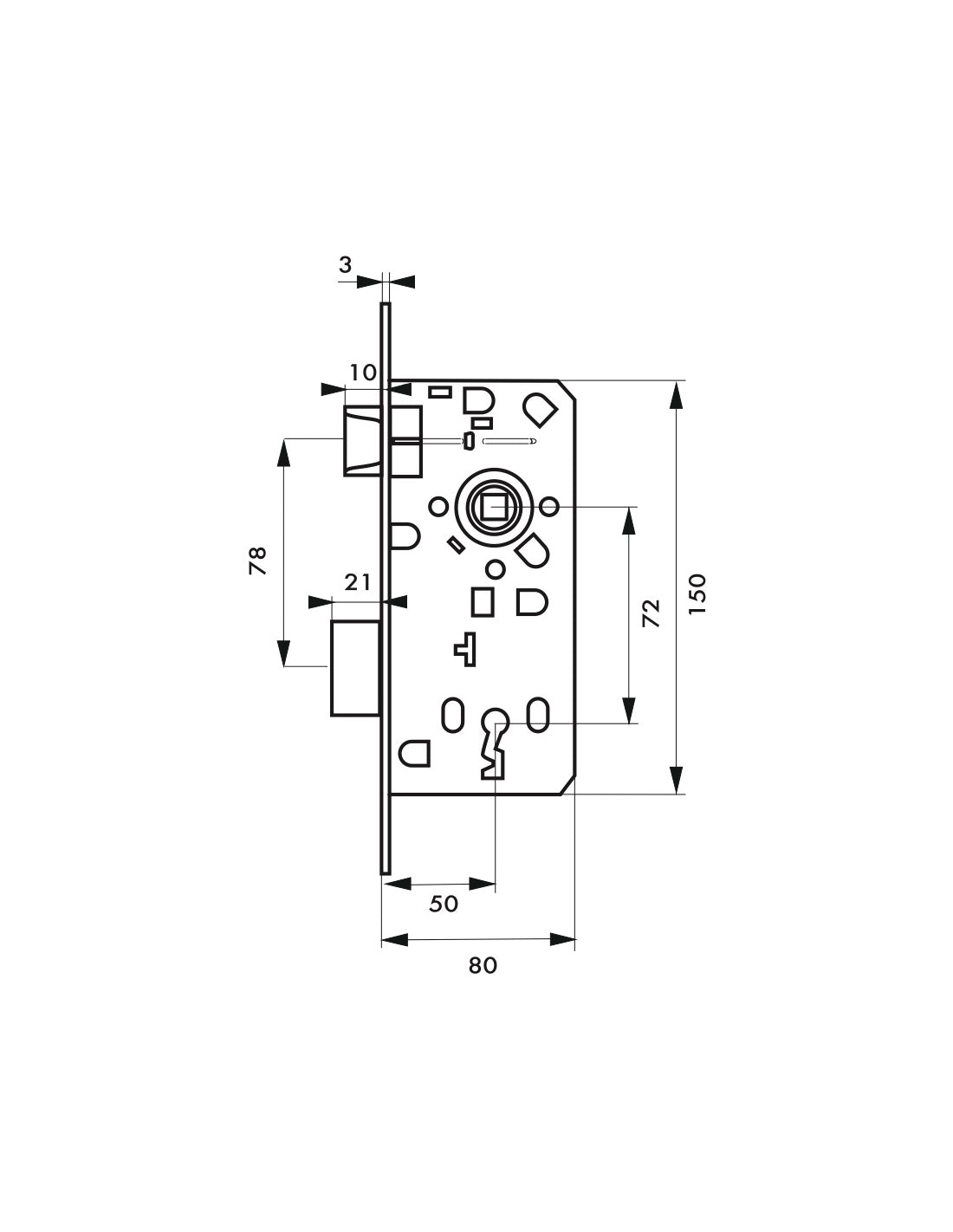 Serratura da incasso Patent per porta interna, asse 50 interasse 72, 1 chiave - THIRARD
