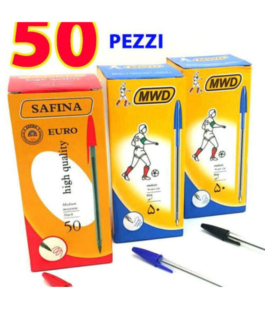 50 Penne A Sfera Cristal Punta Media 1mm Cancelleria Scuola E Ufficio Mod. Bic  Rosso       