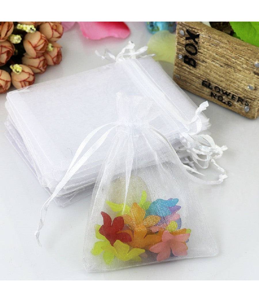 50 Veli Sacchetti Organza Tulle Per Confetti Regalo Bomboniera  Bianco       