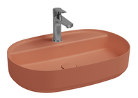 Lavabo ovale da appoggio senza troppo pieno in ceramica con foro rubinetto - Terracotta Opaco