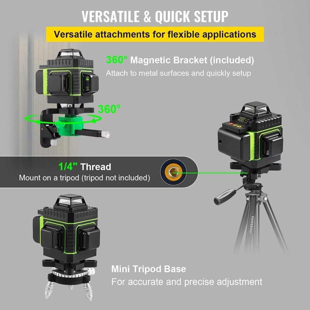 Trade Shop - Livella Laser A Verde 16 Linee Autolivellante 4x360° Con Base Di Treppiede -