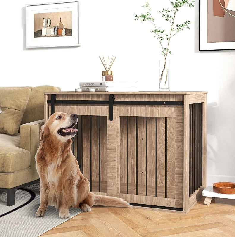 Gabbia per cani multifunzione in noce e nero 98 x 58 x 61 cm