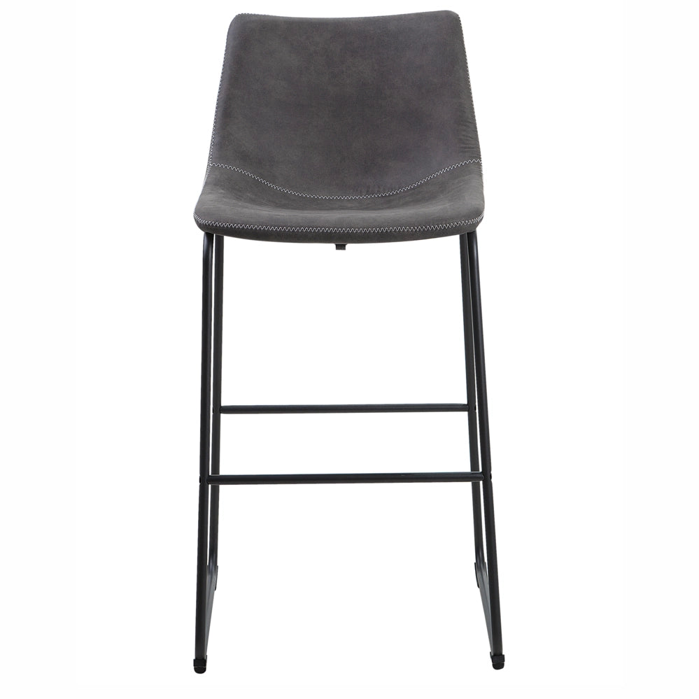 Set di 2 sgabelli da bar rivestimento in tessuto grigio scuro gambe in metallo Nero poggiapiedi industriale