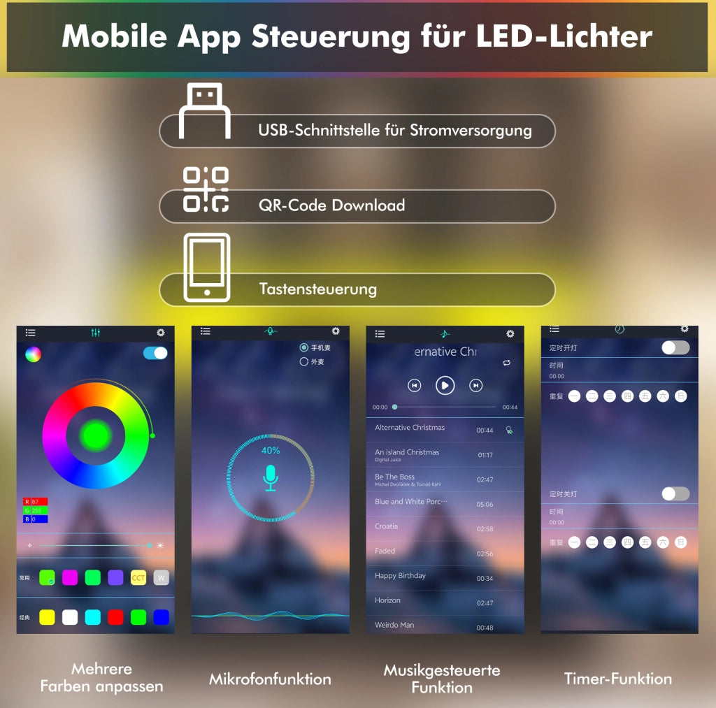 Mobile da cucina con LED, ante acriliche e cassetti nero
