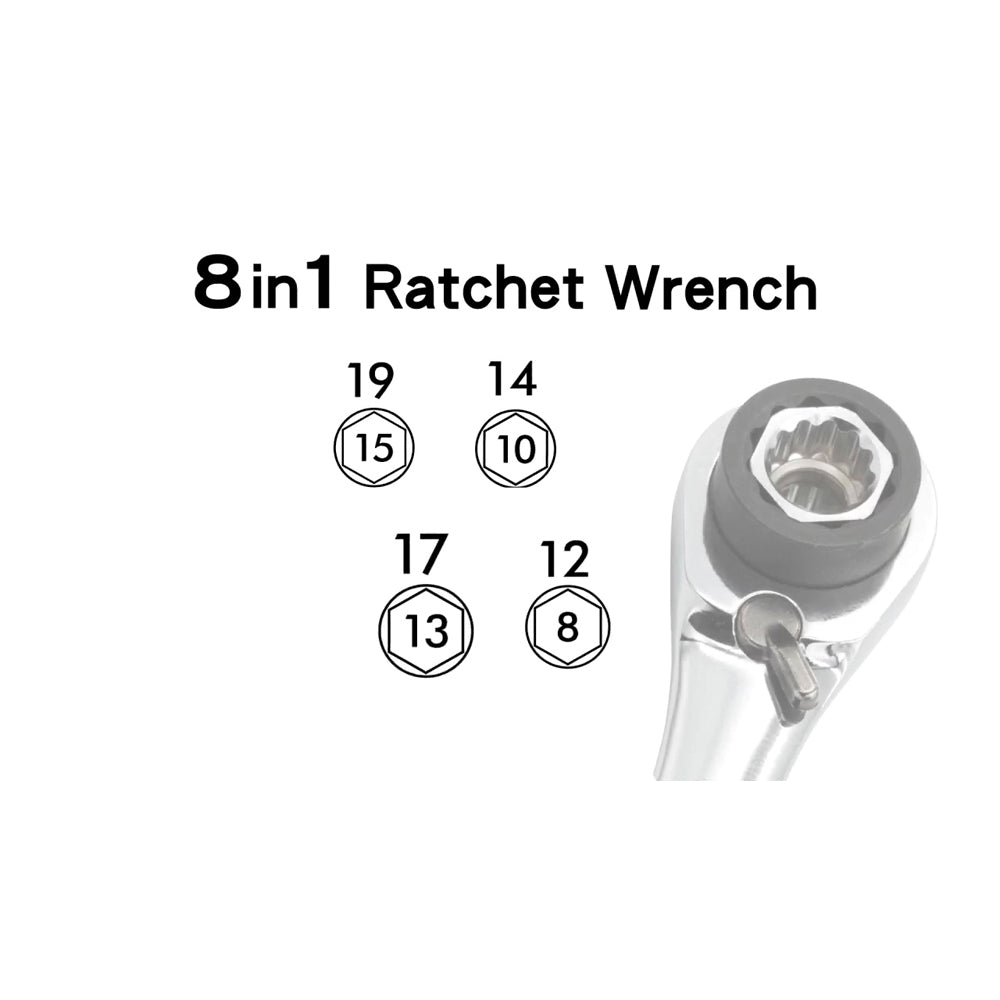 CHIAVE A CRICCHETTO REVERSIBILE 90 DENTI Cr-V 8 IN 1 DA 8mm a 19mm AIRTEC