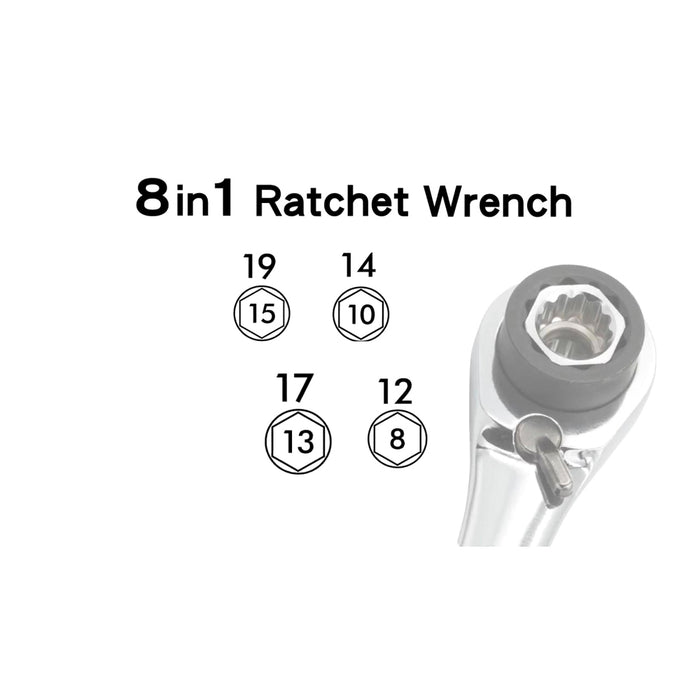 CHIAVE A CRICCHETTO REVERSIBILE 90 DENTI Cr-V 8 IN 1 DA 8mm a 19mm AIRTEC