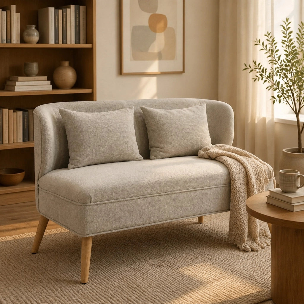 Divano compatto a 2 posti in tessuto chenille beige