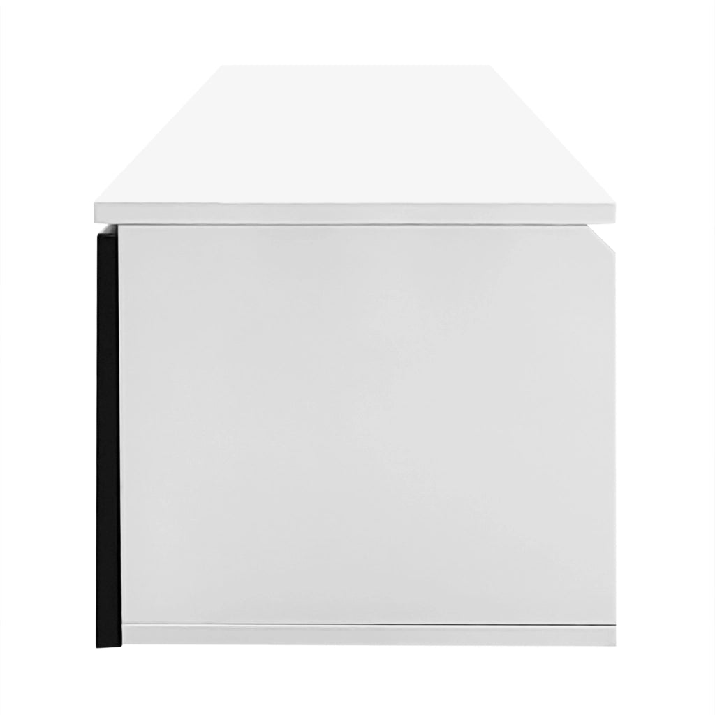 OKWISH Mobile TV con 3 Ante e LED, Montaggio a Parete o a Pavimento, per Soggiorno, MDF, Nero e Bianco, 180×35×30 cm