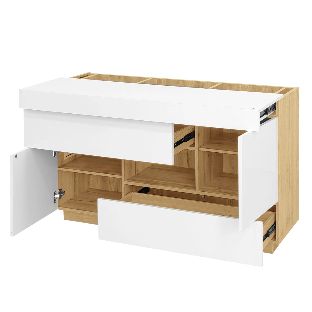 Credenza con 2 Ante; 2 Cassetti; 1 Vano Aperto e LED per Soggiorno in Pannelli di particelle 120×37×76.5 cm Bianco