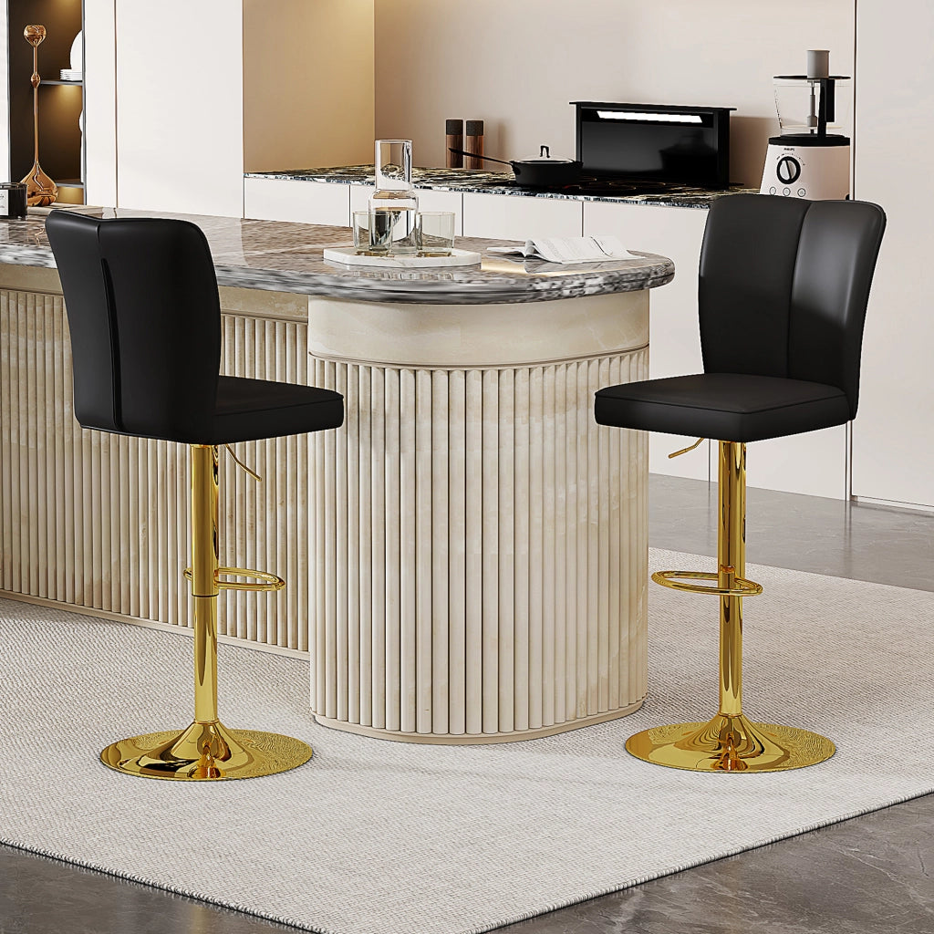 Sgabello da bar girevole a 360° con altezza regolabile e poggiapiedi, set da 2, in PU pelle e metallo nero oro