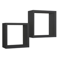 Set di 2 Mensole da Muro Modello GINEVRA, Cubi Arredo, Mensole Cubo, Cubi da Parete, Cubi Portaoggetti. Misure 35x35 p15.5 cm, e 30x30 p15.5 cm. Finitura  NERO - MADE IN ITALY