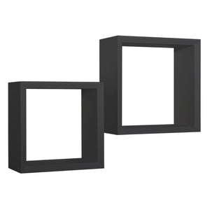 Set di 2 Mensole da Muro Modello GINEVRA, Cubi Arredo, Mensole Cubo, Cubi da Parete, Cubi Portaoggetti. Misure 35x35 p15.5 cm, e 30x30 p15.5 cm. Finitura  NERO - MADE IN ITALY