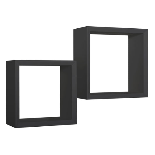 Set di 2 Mensole da Muro Modello GINEVRA, Cubi Arredo, Mensole Cubo, Cubi da Parete, Cubi Portaoggetti. Misure 35x35 p15.5 cm, e 30x30 p15.5 cm. Finitura  NERO - MADE IN ITALY