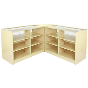 Set Libra con 3 Banconi da Negozio e Reception con Finitura in Acero Laminato