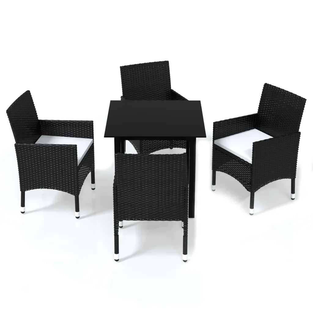 Set da Pranzo per Giardino 5 pz con Cuscini in Polyrattan Nero cod mxl 38573