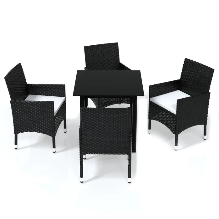 Set da Pranzo per Giardino 5 pz con Cuscini in Polyrattan Nero cod mxl 38573