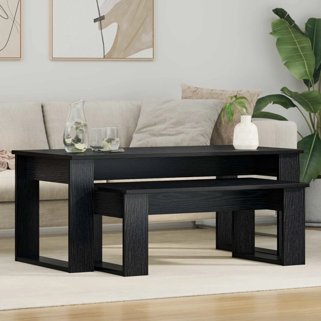 Set di Tavolini da Caffè 2 pcs Rovere Nero Legno multistrato 8000133