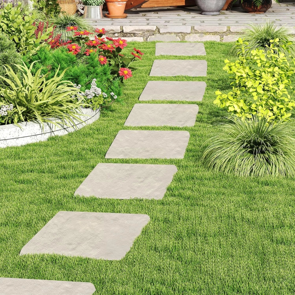 Pedane giardino, 8 pezzi, per marciapiedi, 39,5 x 39,5 cm, lastre in pietra, in plastica, lastre di cemento per aiuole con 32