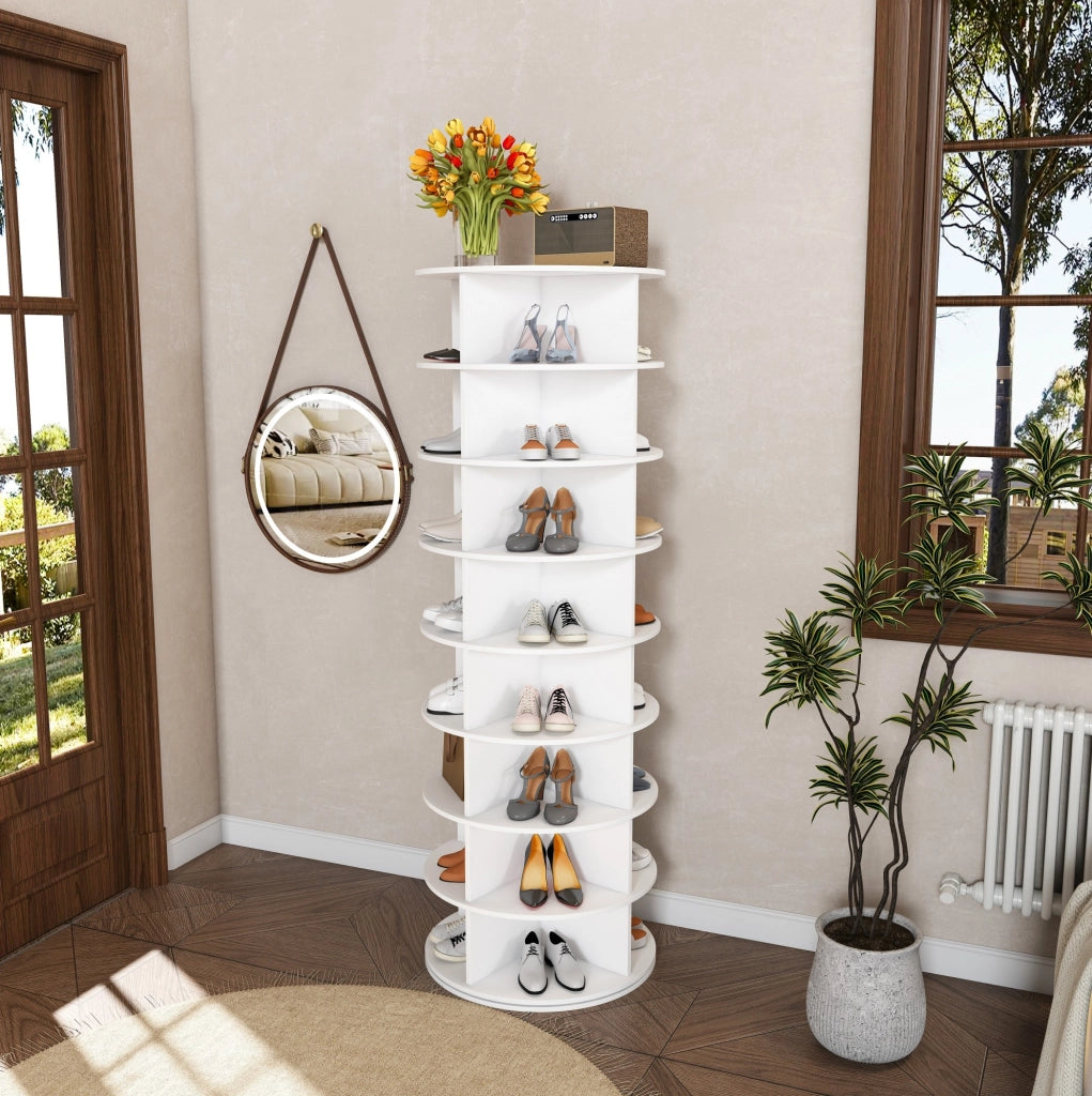 Scarpiera girevole a 8 ripiani; organizer salvaspazio per 32 paia di scarpe; bianco