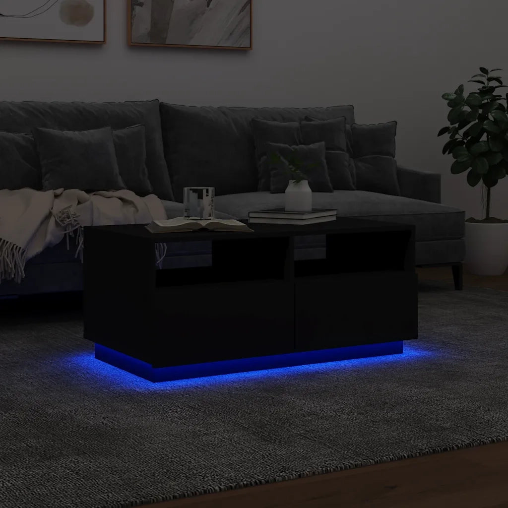 Tavolino da Soggiorno con Luci LED Nero 90x49x40 cm