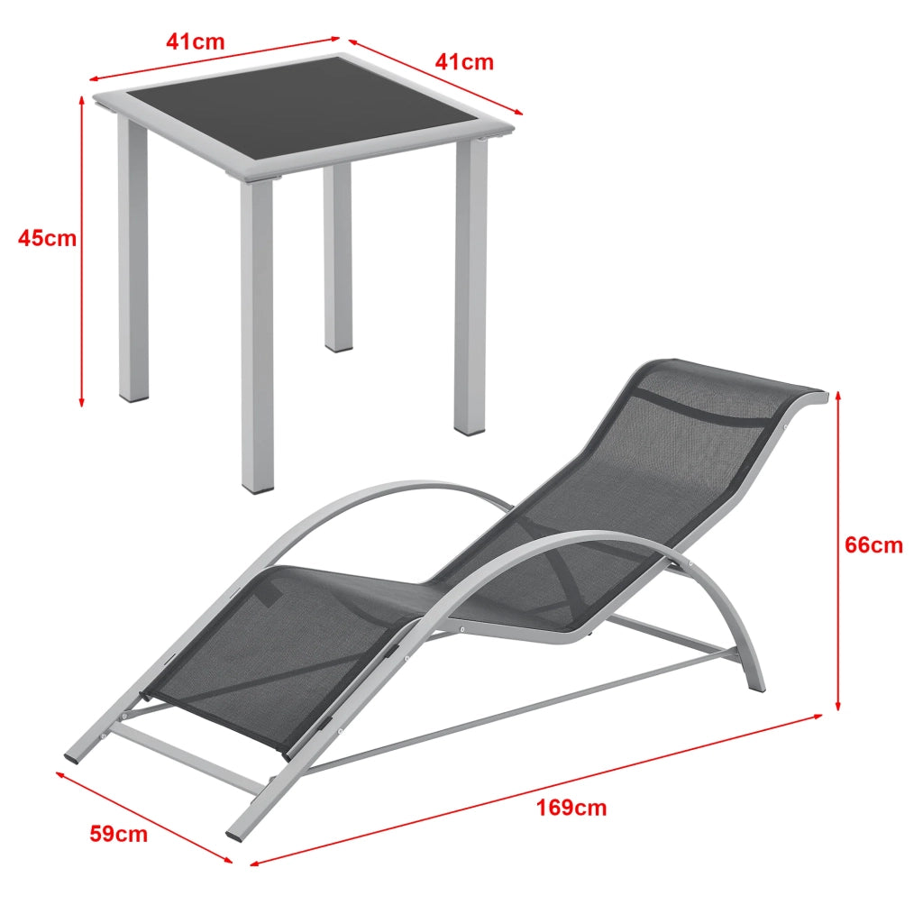Set di 3 mobili da giardino: lettini prendisole e tavolo grigio e nero 03_0008780