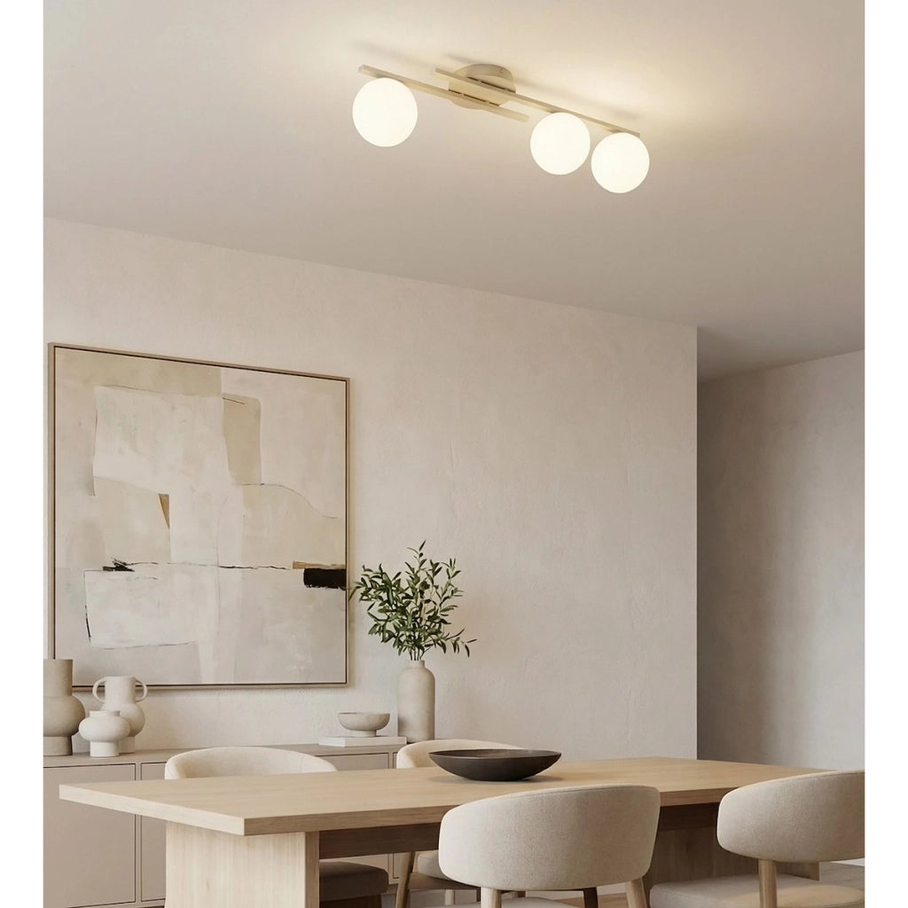 Lampada a sospensione Kairo in acciaio beige e vetro opale