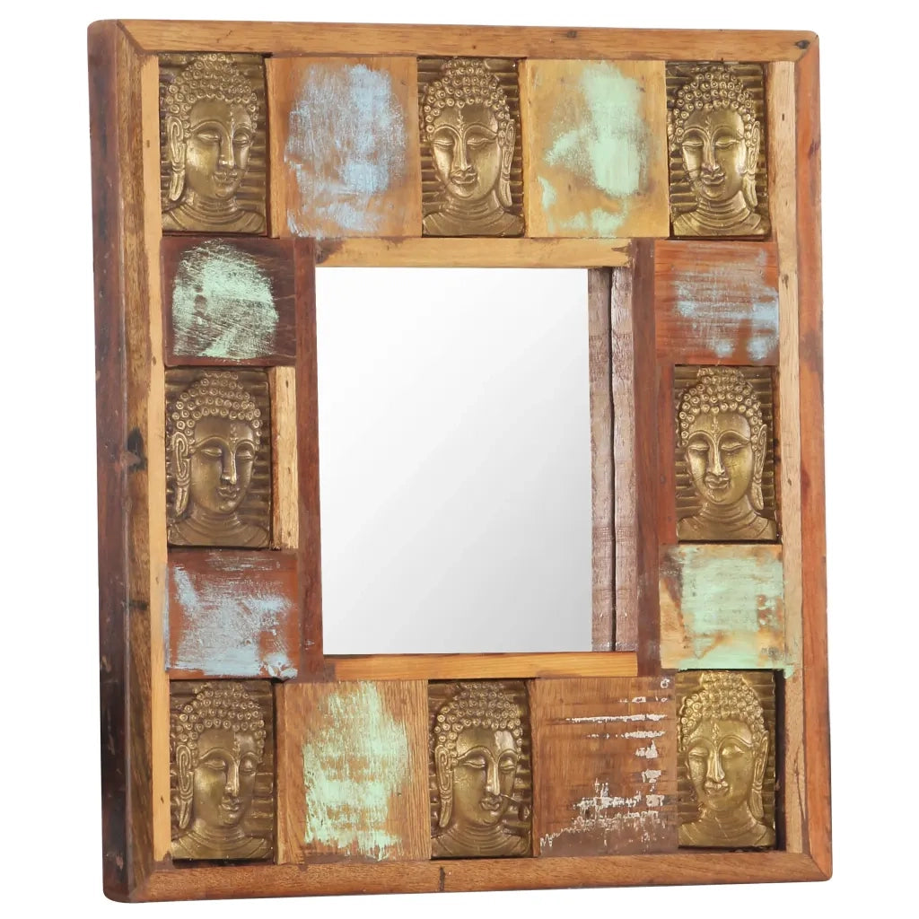 Specchio Decorato con Buddha 50x50cm Legno Massello di Recupero 321813
