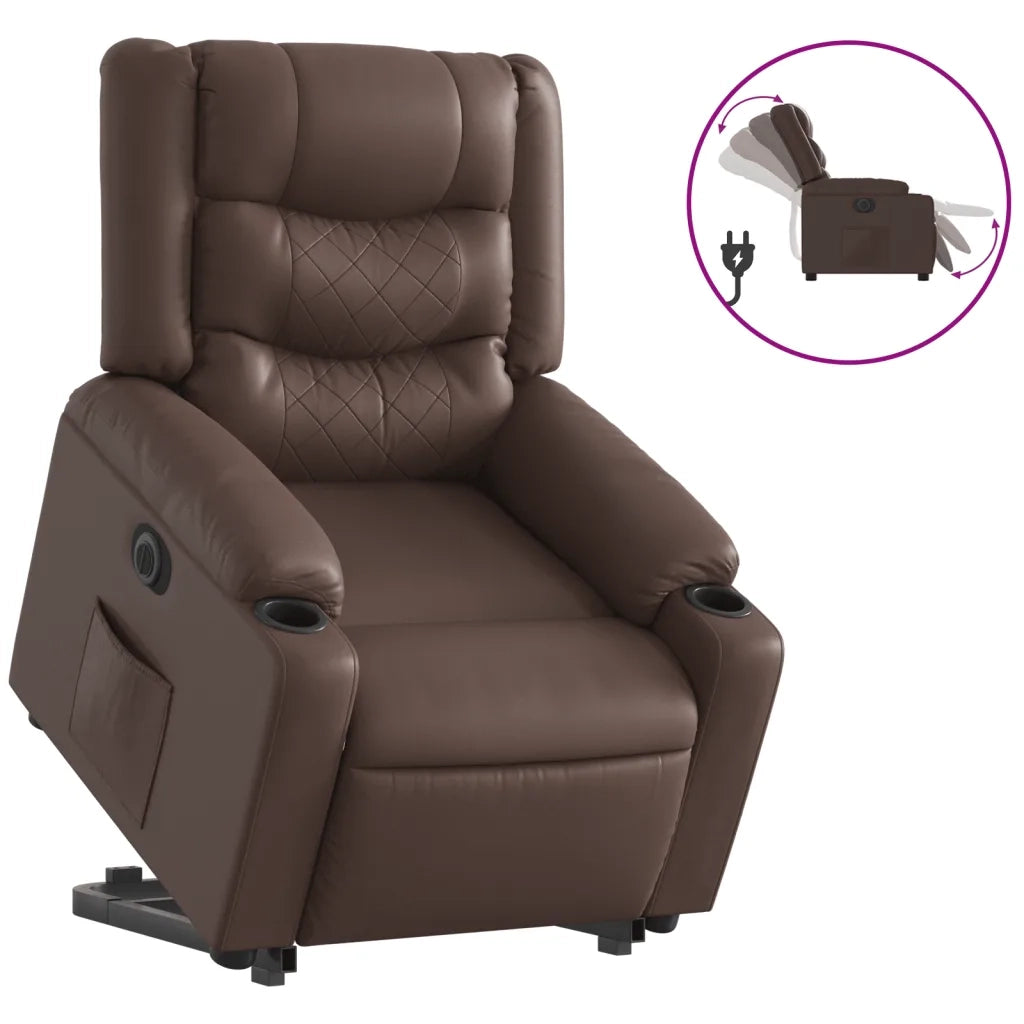 Poltrona Alzapersona Reclinabile Marrone in Similpelle 3206561
