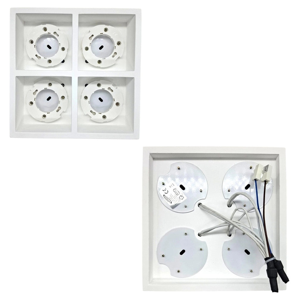 Applique in Gesso Quadrata Verniciabile GX53 4 Luci – Plafoniera Soffitto 210x210 mm con Lampadine Incluse CCT