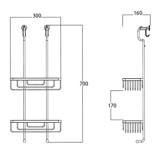 Lineabeta - Cestino portaoggetti doccia doppio appendibile bianco opaco