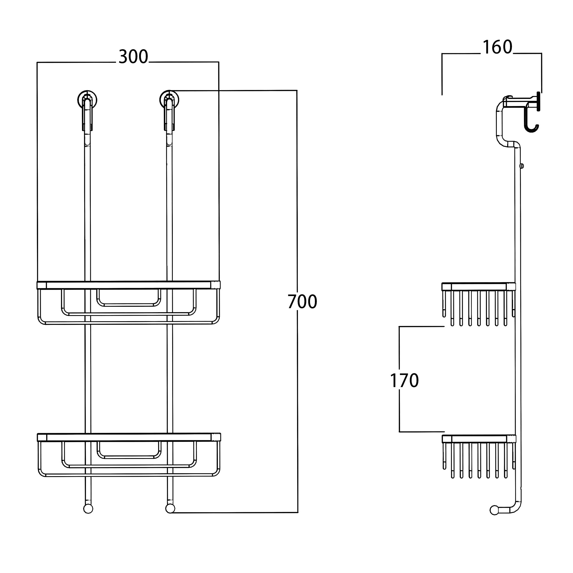Lineabeta - Cestino portaoggetti doccia doppio appendibile nero opaco