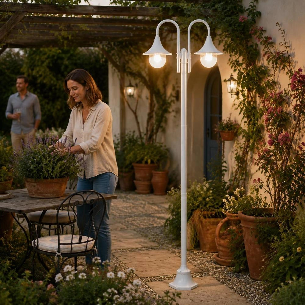 Garden Bollard Light E27 220 Cm Aluminium 2-lantern White