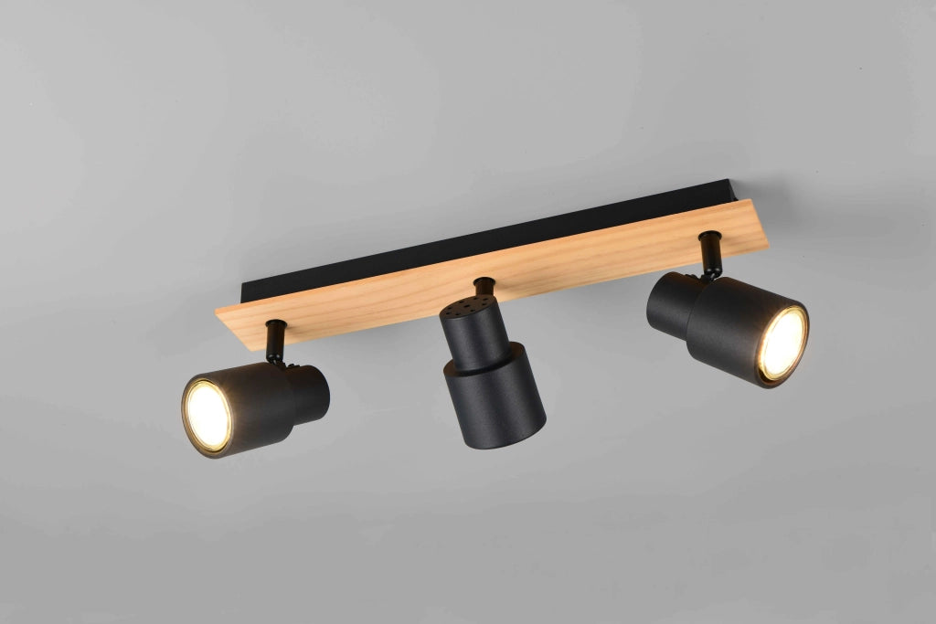 Barra 3 spots, metallo e legno, nero, L 45 cm, Pierre