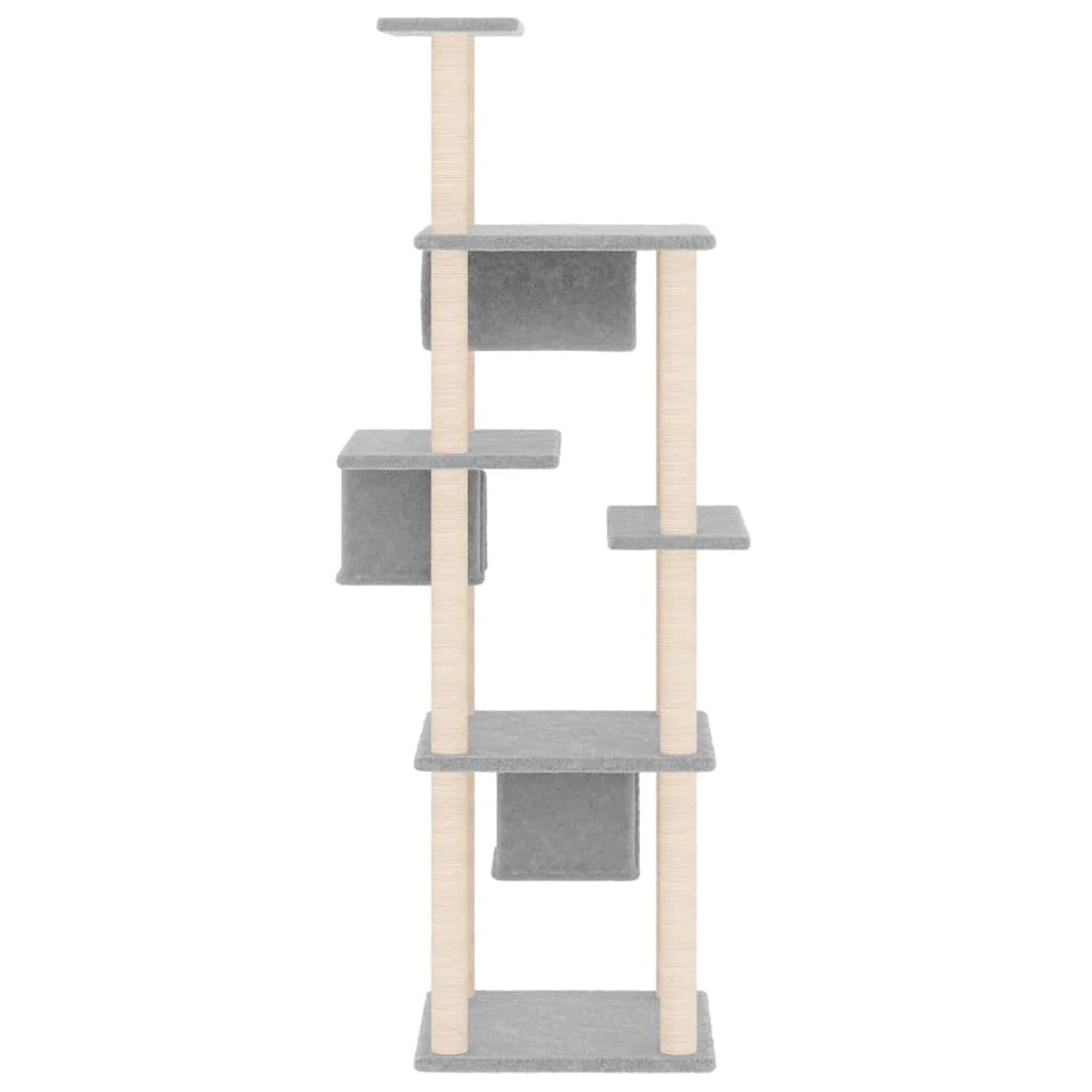Tiragraffi per gatti Mobili per arrampicata su torre Tiragraffi piattaforma da arrampicata con tiragraffi in sisal leggero 169 cm grigio 02_0022588