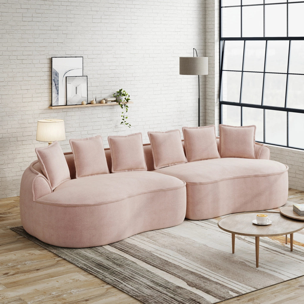 Divano modulare 4 posti senza montaggio con seduta profonda cuscini e braccioli larghi in chenille rosa