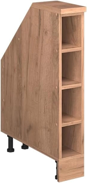 Armadio per tetto spiovente Rion, Quercia dorata, 15 x 81.8 cm con 4 scomparti, carcassa 60 cm profondità, adatto per il salvaspazio sotto tetti spioventi
