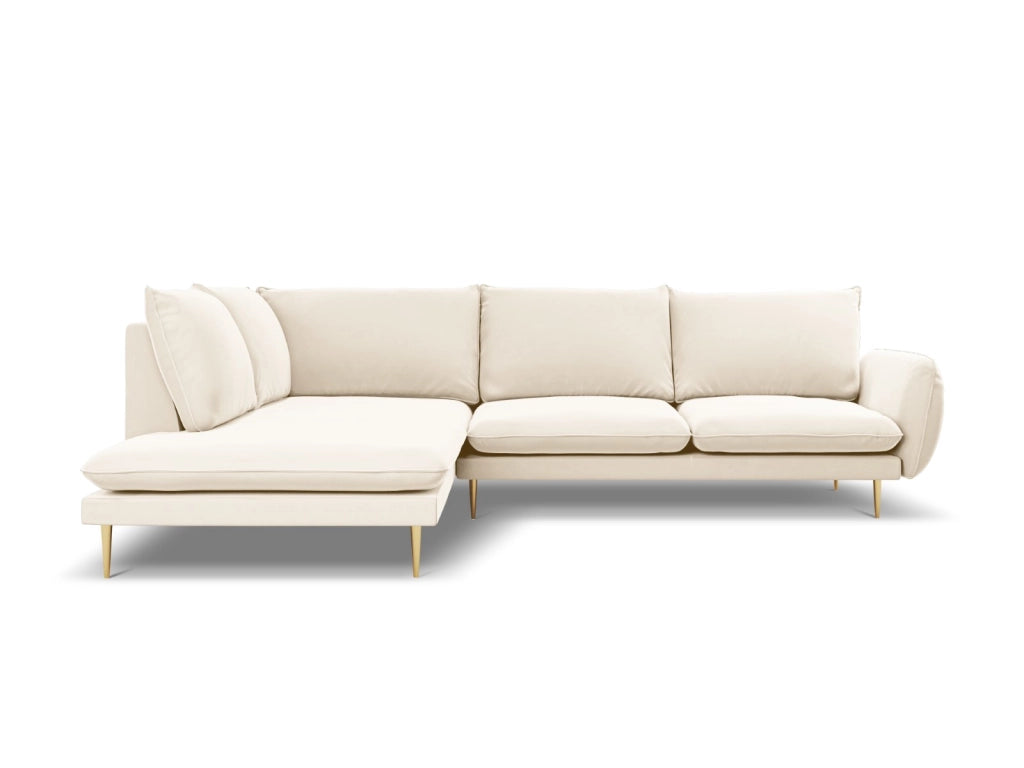 Cosmopolitan Design - Divano angolare sinistro "Vienna" 6 posti in velluto beige chiaro 