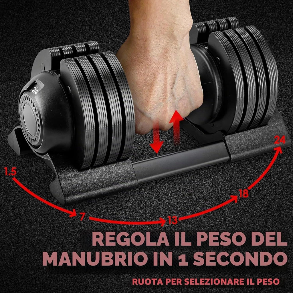 Manubri Regolabili 10kg 20kg 24kg, Set Manubri Componibili con 5 Pesi in 1, Manubri Regolabili Salvaspazio per Allenamento a Casa