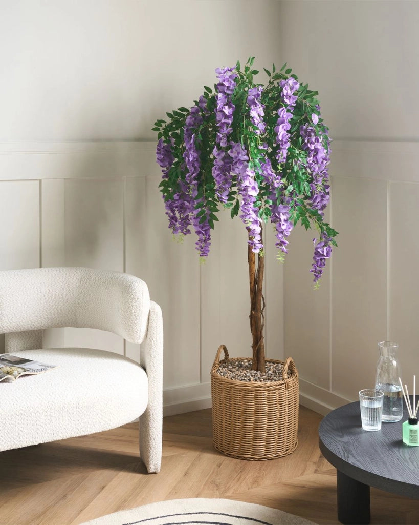 Pianta artificiale in vaso per interni in plastica nero 150 cm verde e viola Accessorio decorativo per interni