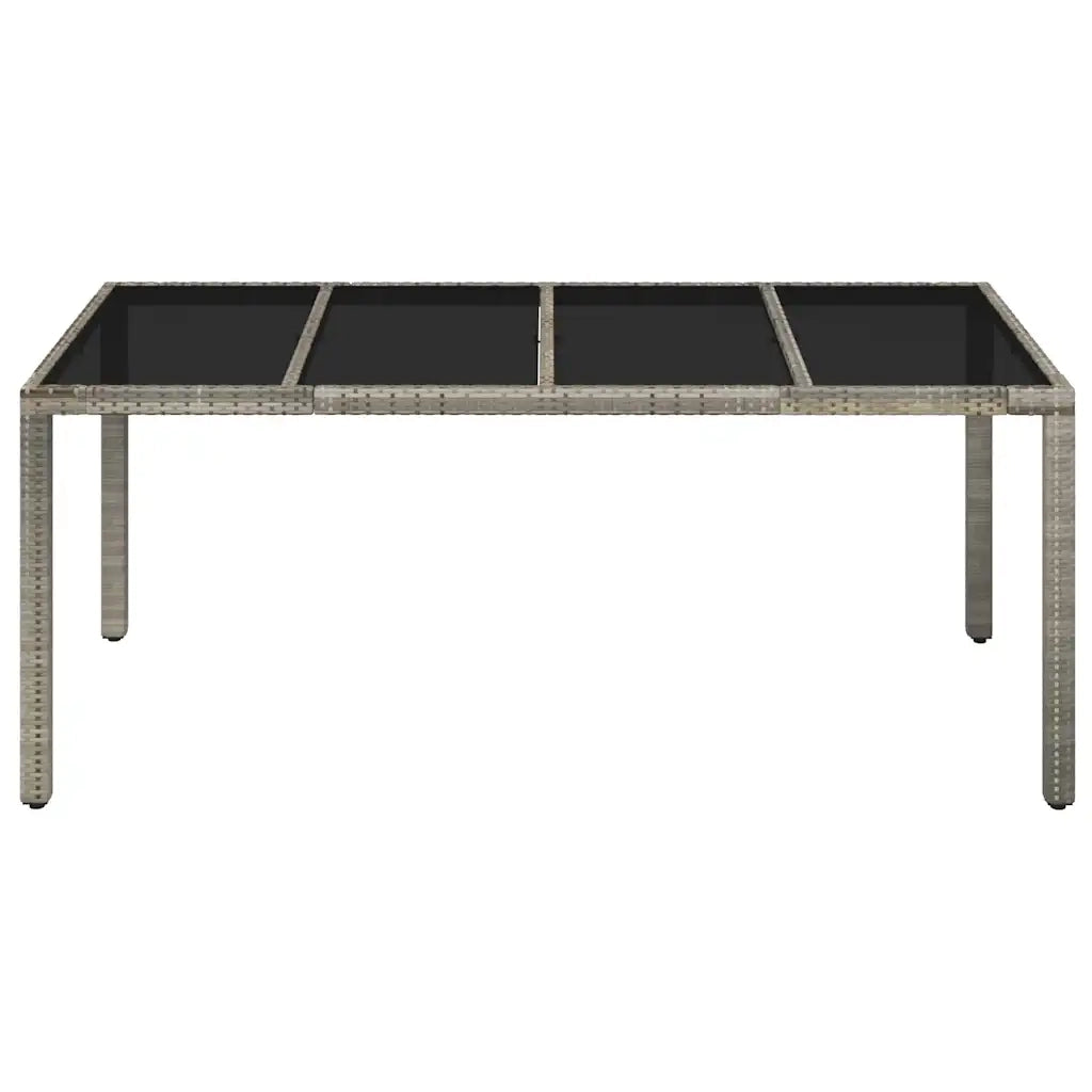 Tavolo da Giardino | Tavolino da esterno Piano in Vetro Grigio 190x90x75cm Polyrattan