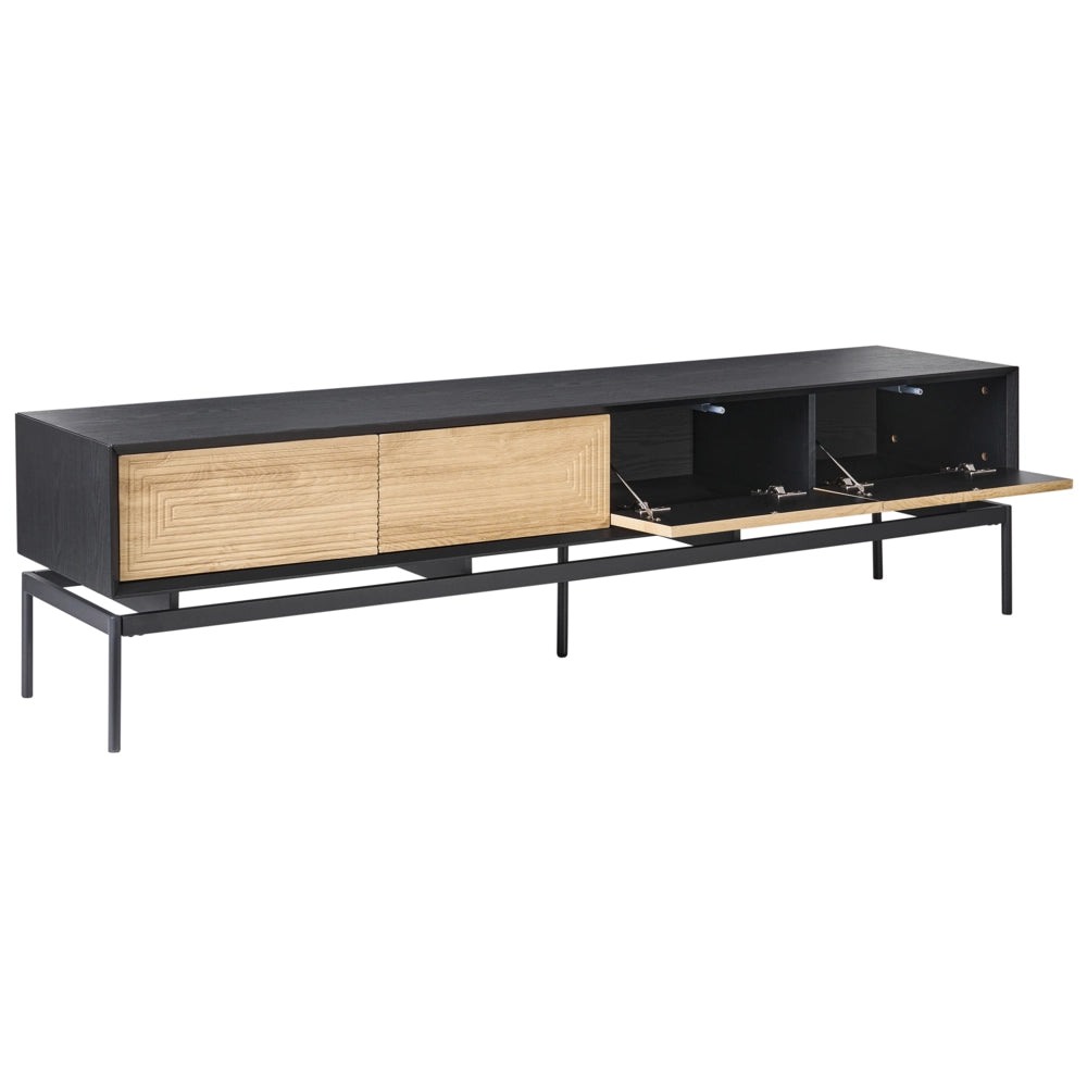 Mobile TV in MDF marrone chiaro con 2 ante e 4 cassetti gambe in metallo stile loft moderno per camera da letto