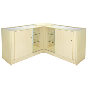 Set Pulsar con 3 Banconi da Negozio e Reception con Finitura in Acero Laminato