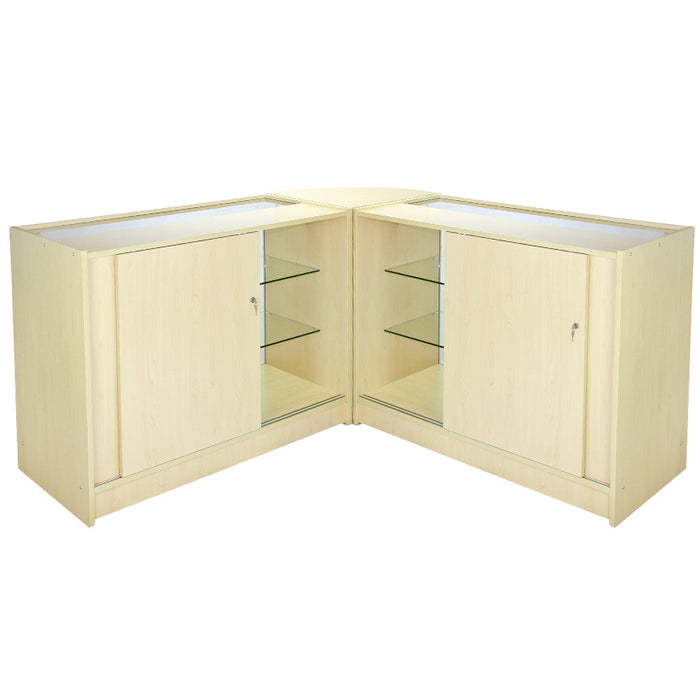 Set Pulsar con 3 Banconi da Negozio e Reception con Finitura in Acero Laminato