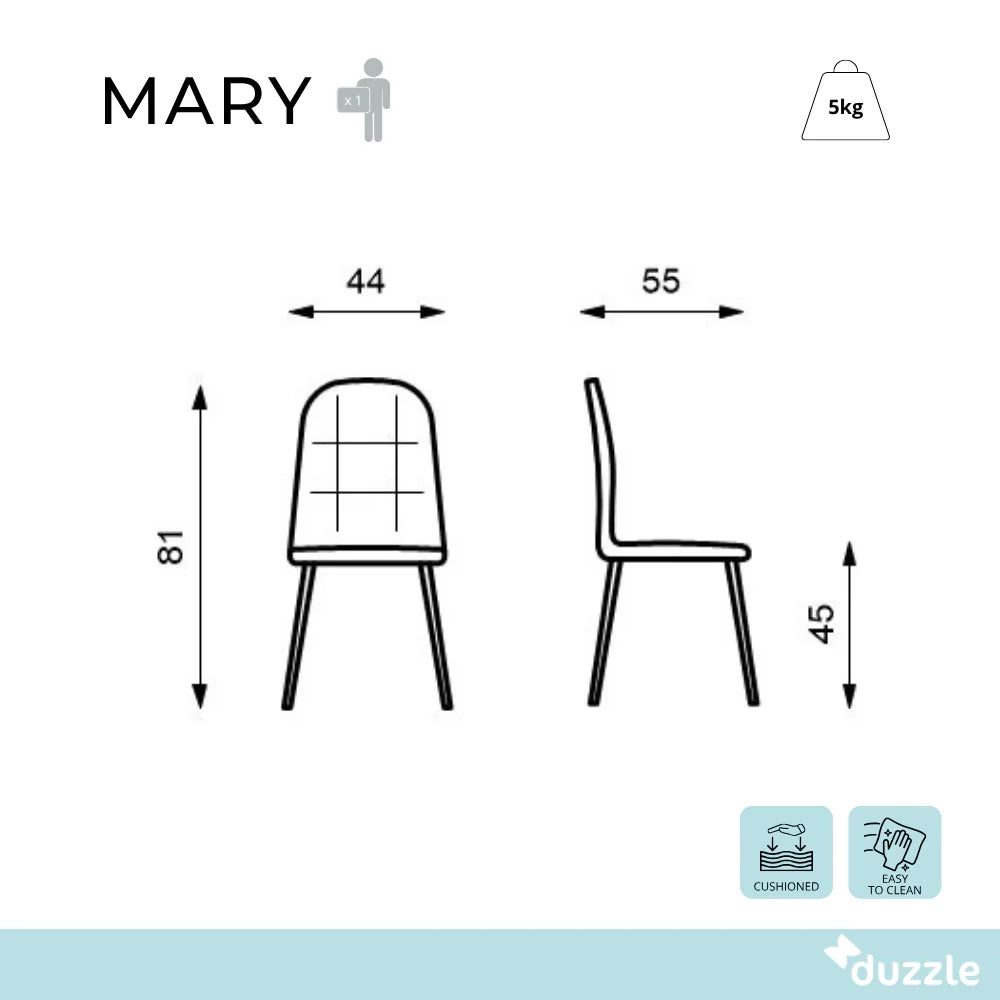 Set di 4 sedie da pranzo imbottite in tessuto grigio chiaro Mary con struttura in metallo facili da pulire | Duzzle