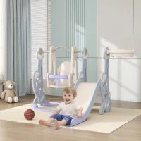 Gioco per Bambini 4 in 1 con Scivolo, Altalena, Arrampicata e Canestro, 147.5x160x107 cm, Azzurro Chiaro