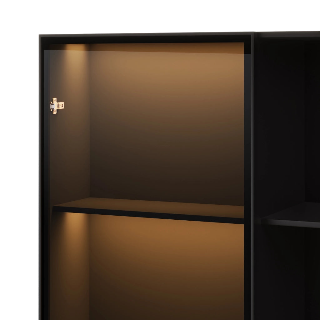 VETRINA LED 80 x 40 x 160 cm Nero in pannello truciolare e vetro