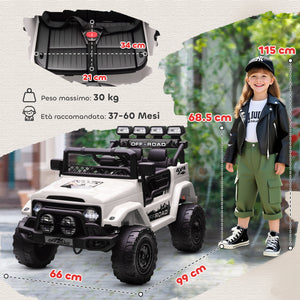 Macchina Fuoristrada per Bambini 99x66x68.5 cm con Fanali Clacson e Telecomando in PP e Metallo Bianco