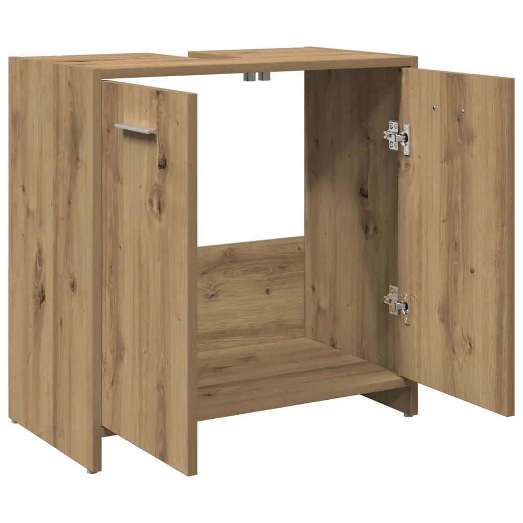 Elegante mobiletto da bagno con vani contenitori 60 x 33 x 60 cm finitura rovere ingegnerizzato realizzato artigianalmente 02_0050724