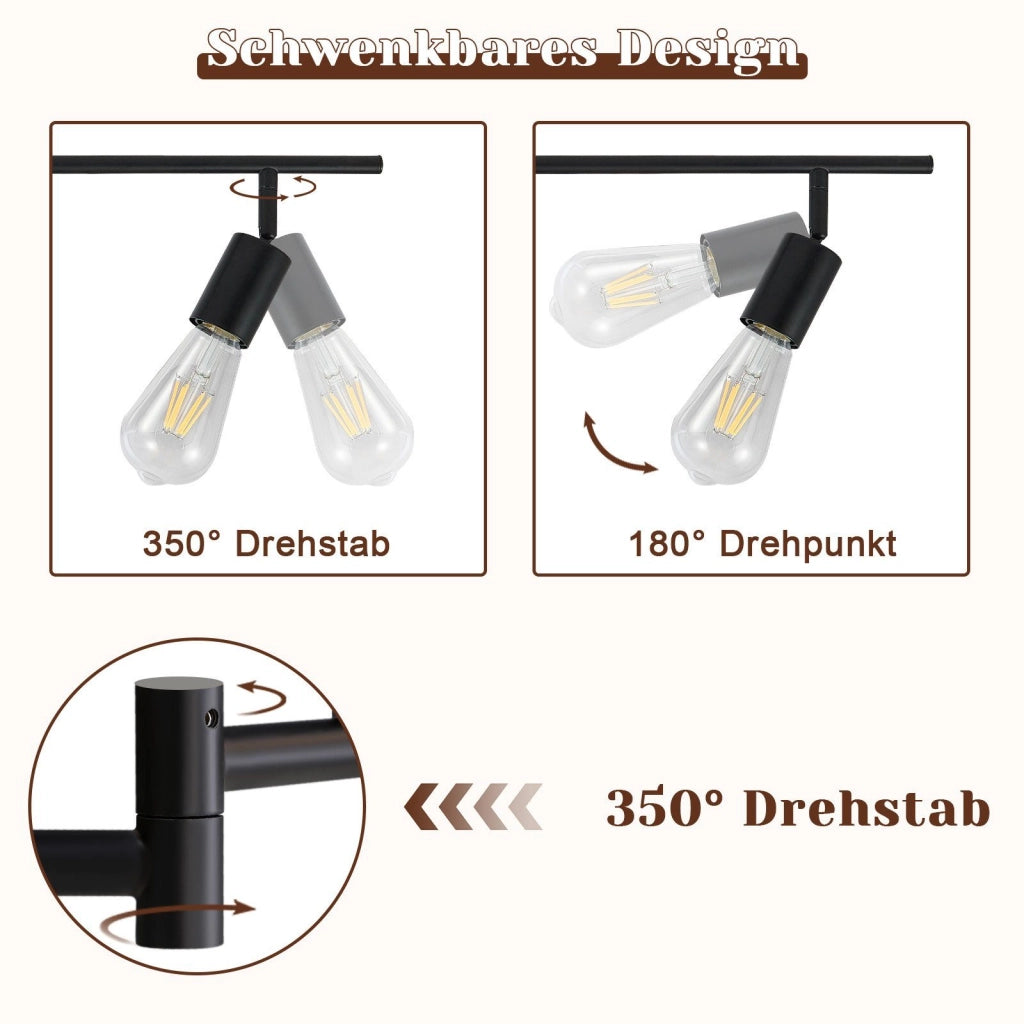 ZMH Faretto da soffitto nero - Lampada da soffitto con faretti E27 orientabili a 350° per camera da letto vintage